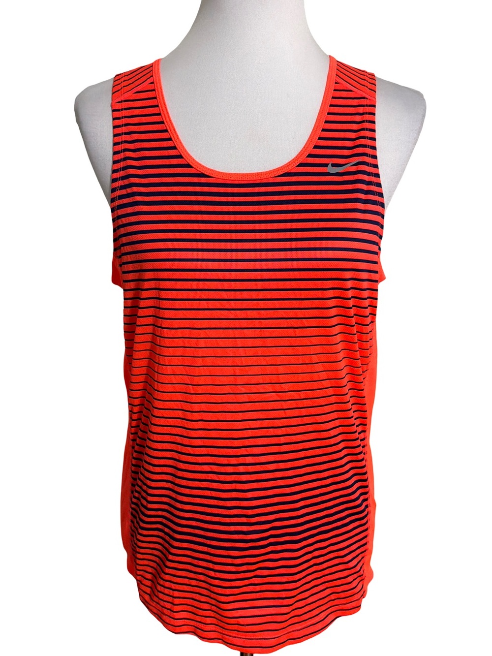 Nike Neon Orange and Black Striped Performance Tank